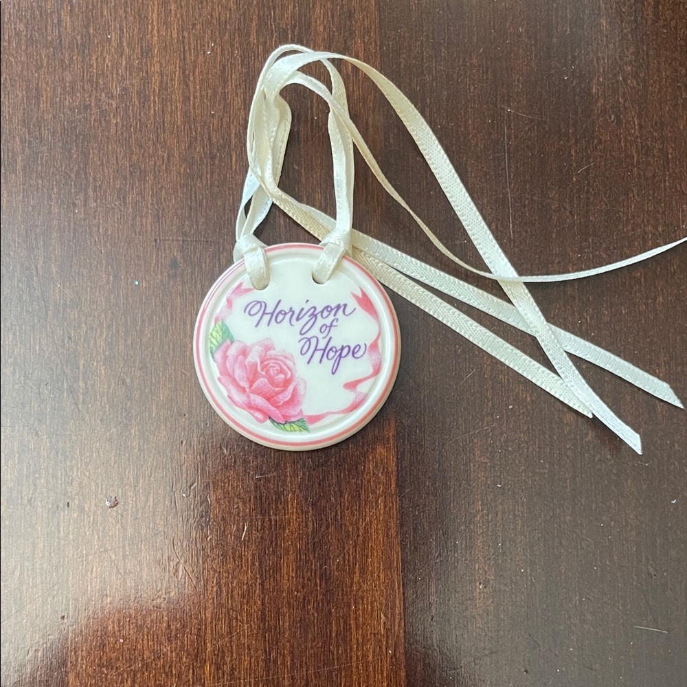 Longaberger Pink and White Floral Hope Tie-On
